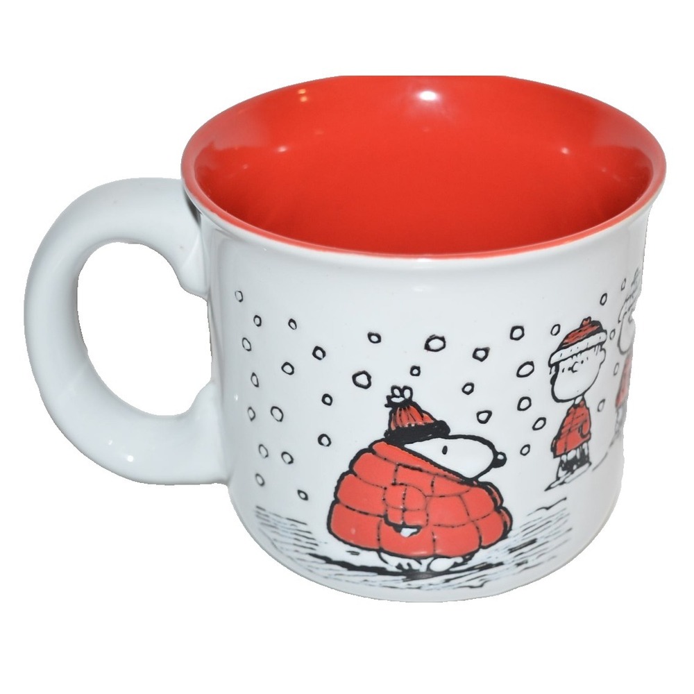 Peanuts Snoopy Red Puffer Jacket Charlie Brown Linus Coffee Mug Winter holiday